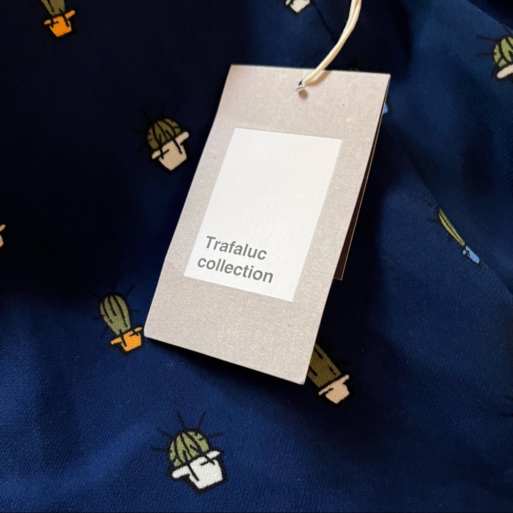 ZARA Romper Shorts Cactus Succulents Navy One-piece Summer Cross Strap Back NWT - Picture 5 of 6